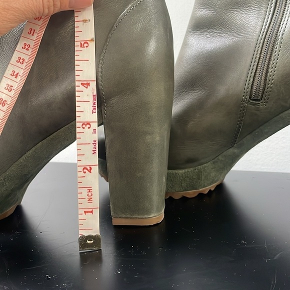 Ecco shoes platform leather boots dark green olive chunky heel booties sz 8.5 - Picture 8 of 13